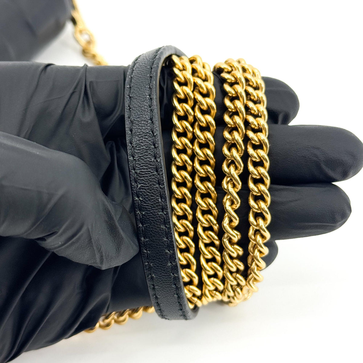 Fendi FF Embossed Baguette Mini Bag Black Gold Hardware