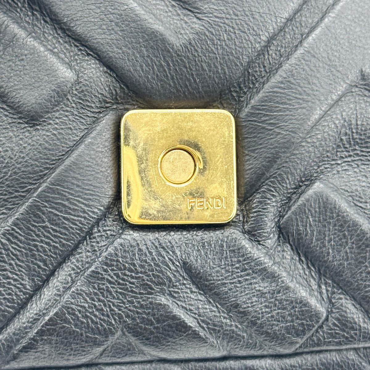 Fendi FF Embossed Baguette Mini Bag Black Gold Hardware