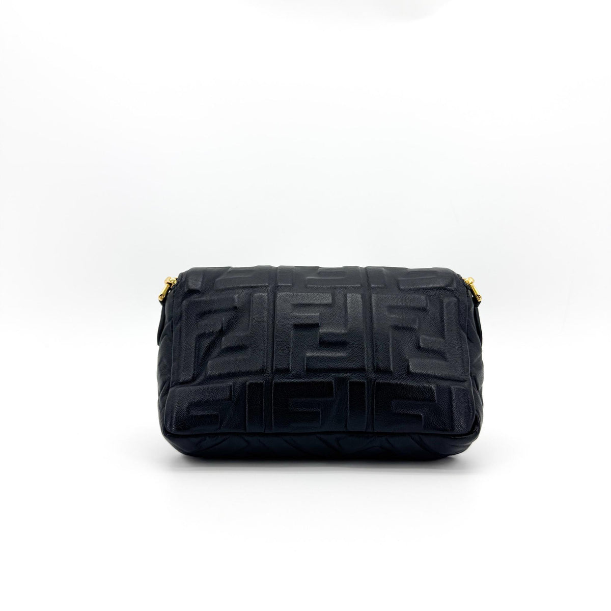 Fendi FF Embossed Baguette Mini Bag Black Gold Hardware