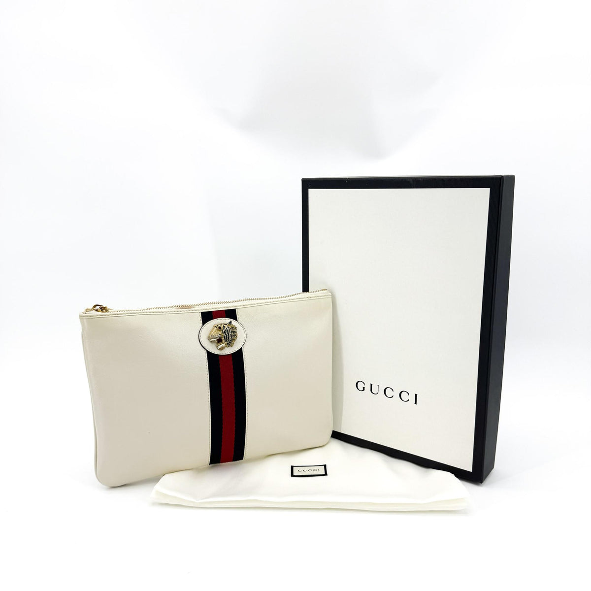 Gucci Raja leather clutch ecru