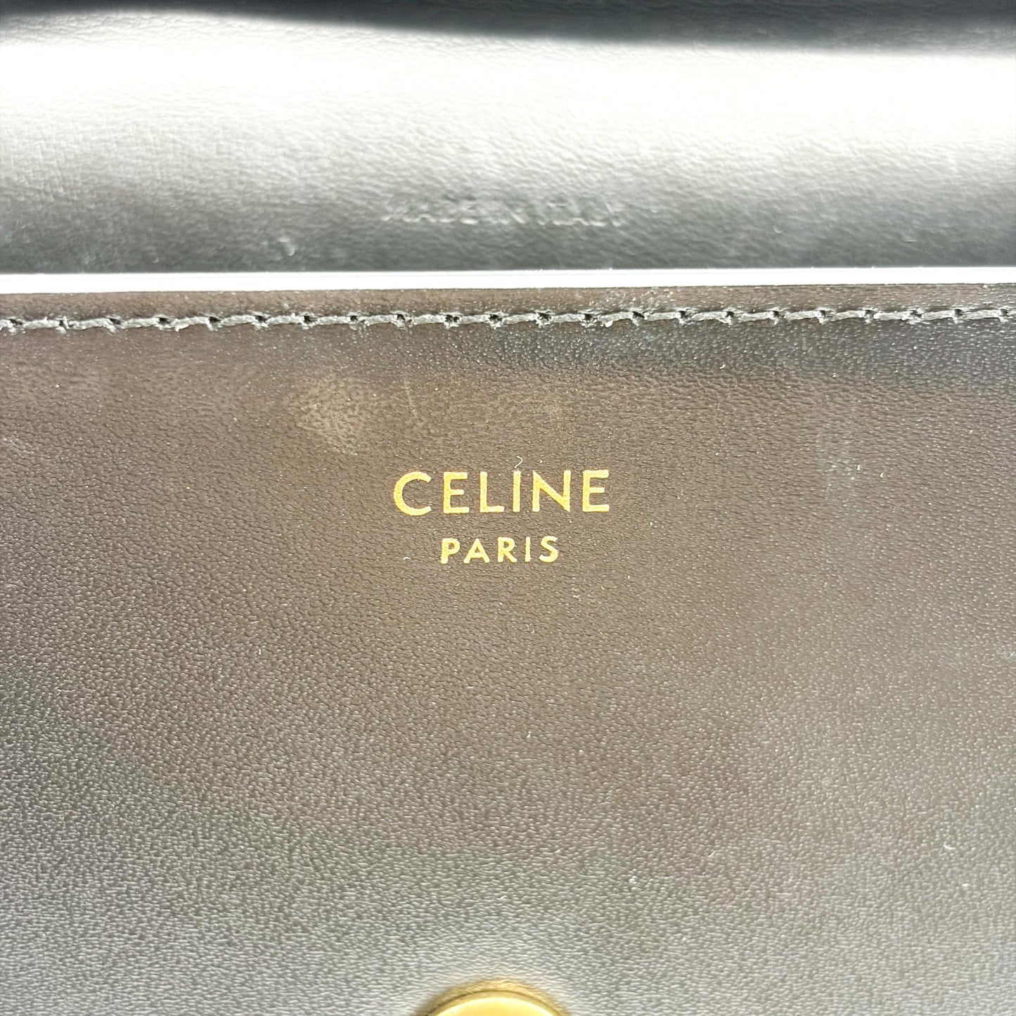 Celine Vintage Triomphe Leather Envelope Clutch Black