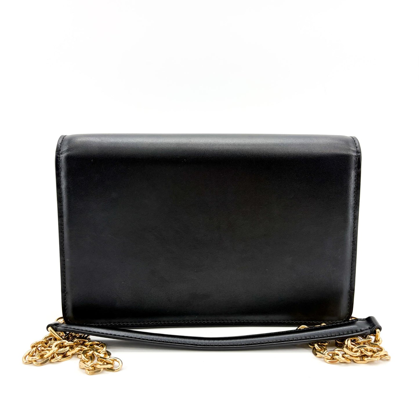 Celine Vintage Triomphe Leather Envelope Clutch Black