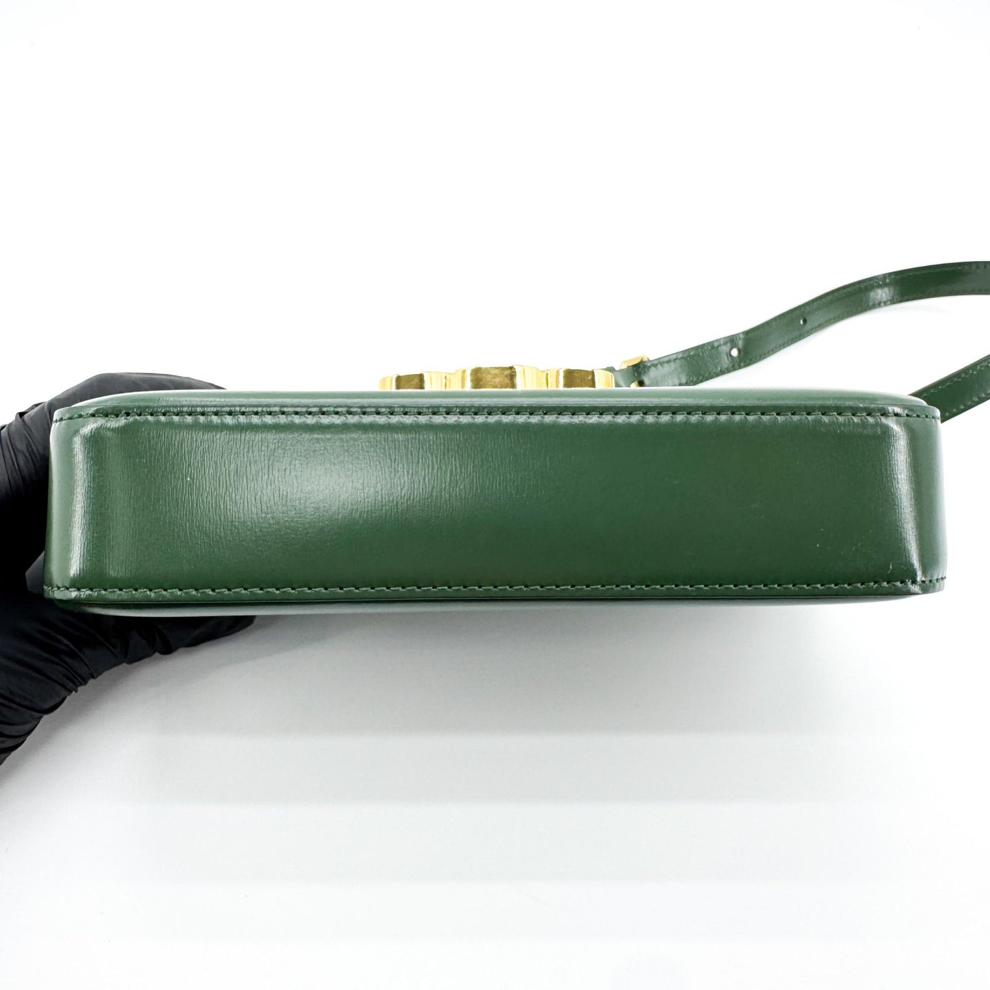 Celine Shiny Calfskin Triomphe Shoulder Bag Green Gold Hardware