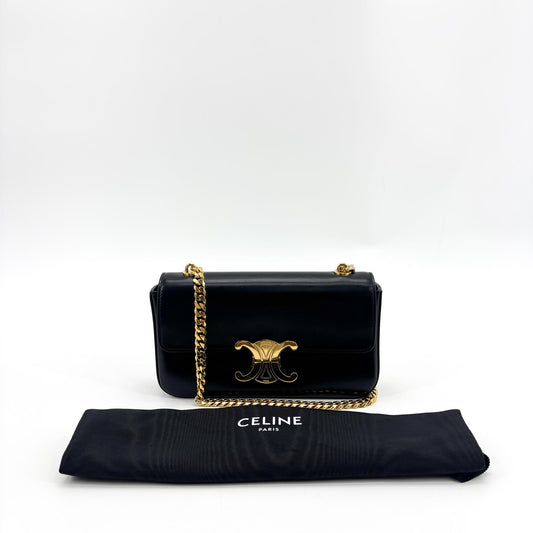 Celine Shiny Calfskin Chain Triomphe Bag Black