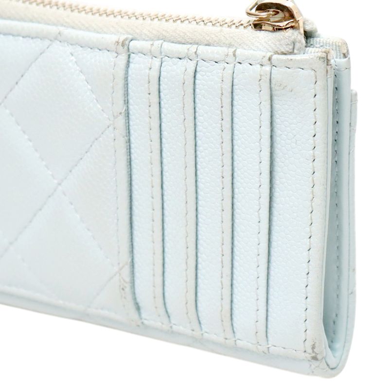 Chanel Sky Blue Caviar Classic Zipper Card Wallet