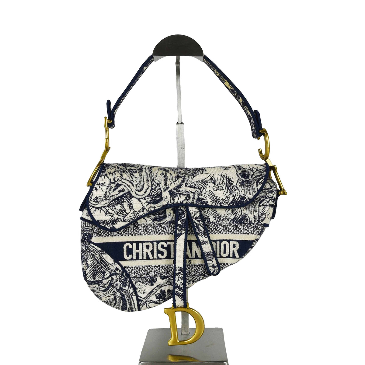Medium Toile de Jouy Saddle Shoulder Bag