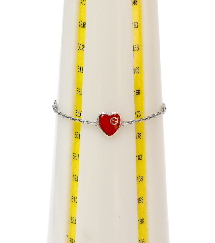 Gucci Red Heart Interlocking G Silver Bracelet
