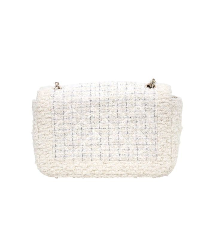 Chanel White Tweed CC Flap Chain Shoulder Bag