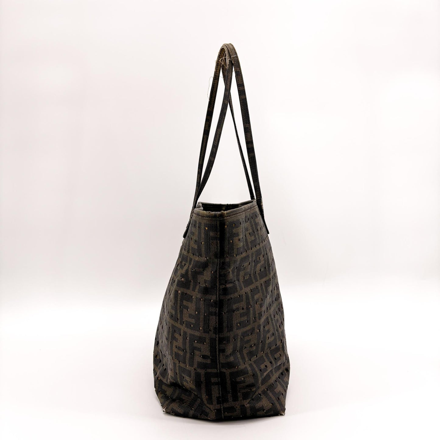Fendi Star Zucca Perforated Canvas Shoulder Tote Bag Brown Black