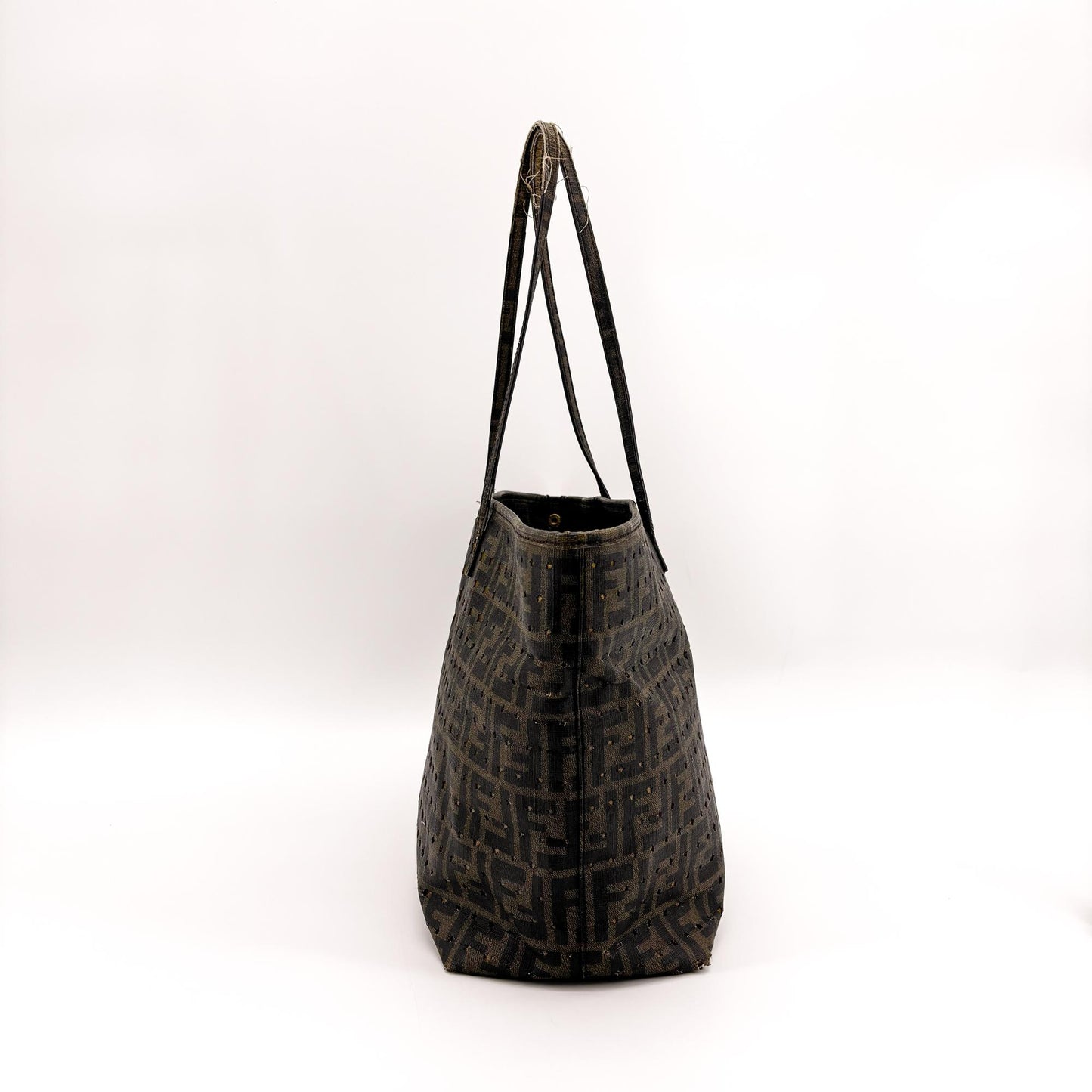 Fendi Star Zucca Perforated Canvas Shoulder Tote Bag Brown Black