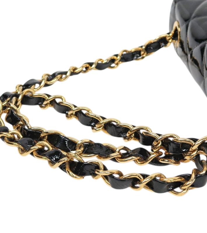 Chanel Black Patent Quilted CC Flap Chain Shoulder Bag with Flap