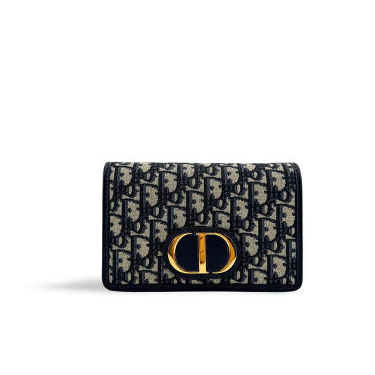 Dior 30 Montaigne Flap Card Holder Blue Oblique