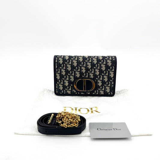 Dior 30 Montaigne Flap Card Holder Blue Oblique