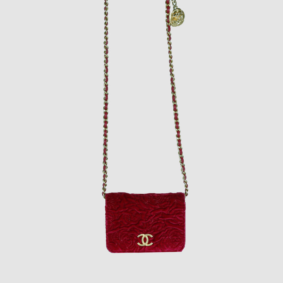 Velvet Camellia Charm Chain Wallet Crossbody Bag AP2280