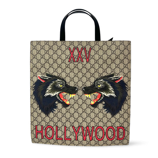 Gucci GG Supreme Hollywood Wolf Tote Bag Beige