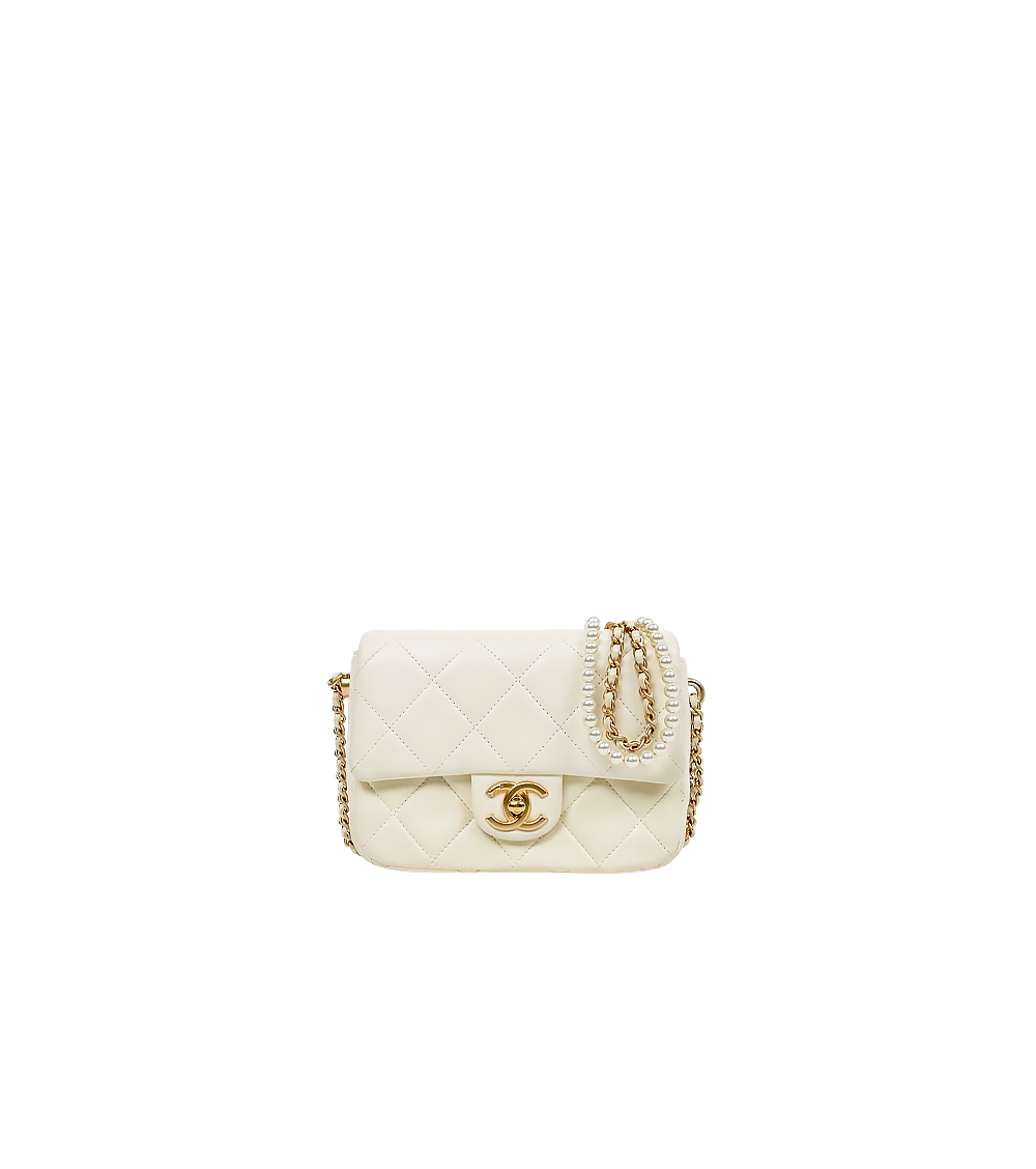 Chanel White Quilted CC Pearl Chain Shoulder Bag