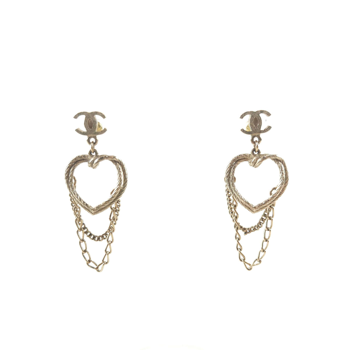 CC Heart Chain Earrings