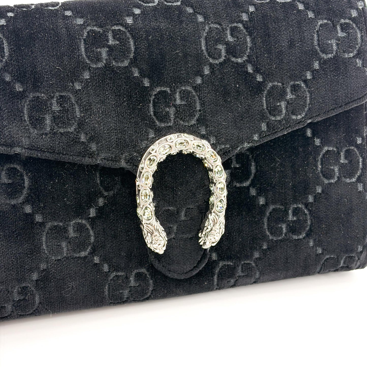 Gucci Dionysus Super Mini GG Velvet Shoulder Bag Black