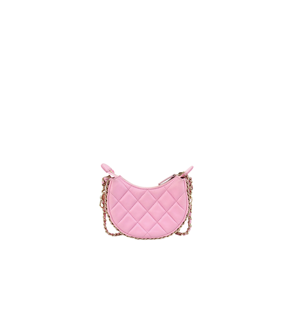 Chanel Pink Leather Mini Half Moon Crossbody Bag