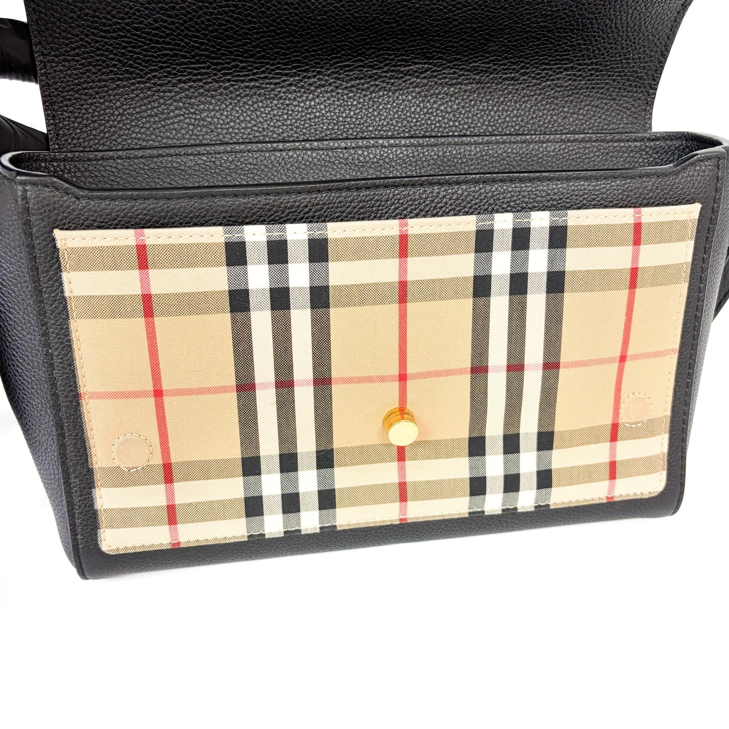 Burberry Grainy Leather and Vintage Check Note Bag Black