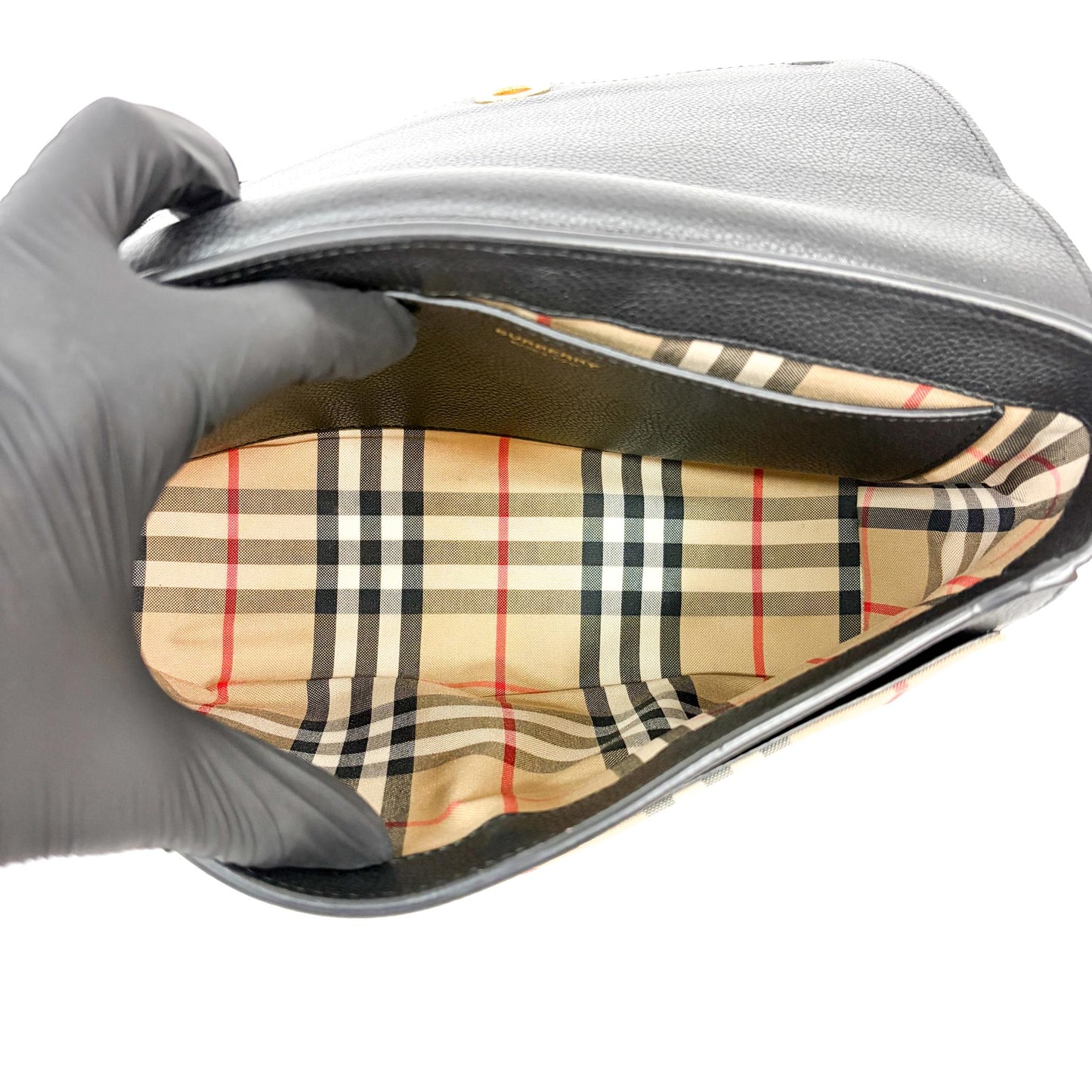 Burberry Grainy Leather and Vintage Check Note Bag Black
