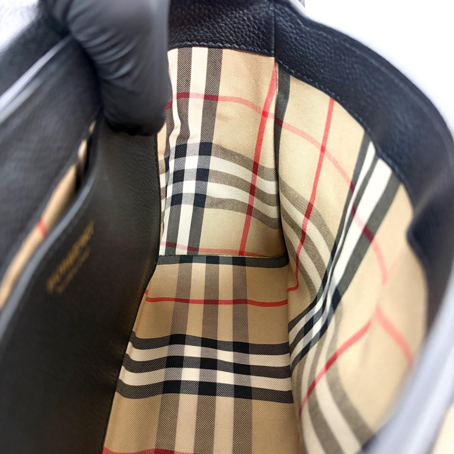 Burberry Grainy Leather and Vintage Check Note Bag Black