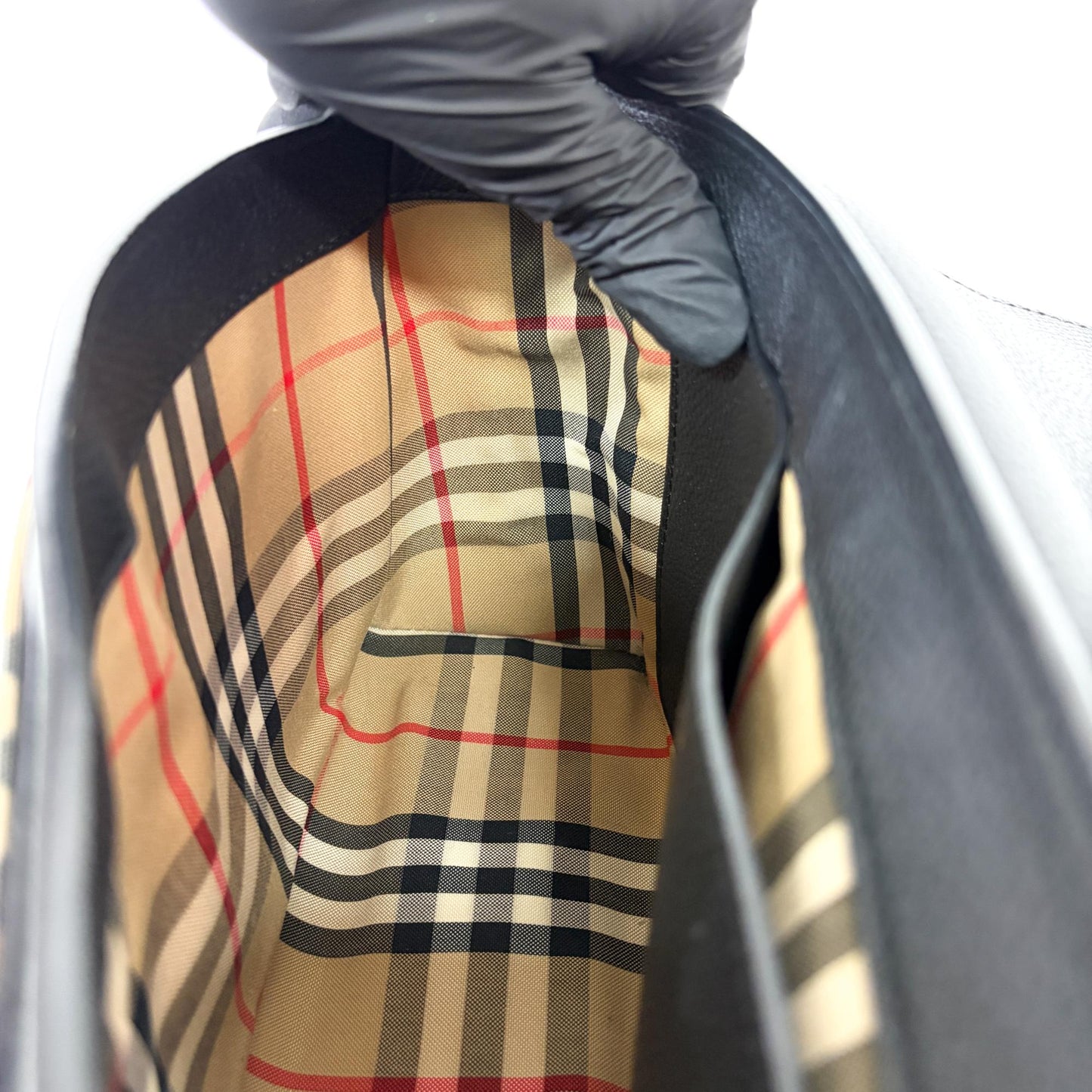 Burberry Grainy Leather and Vintage Check Note Bag Black