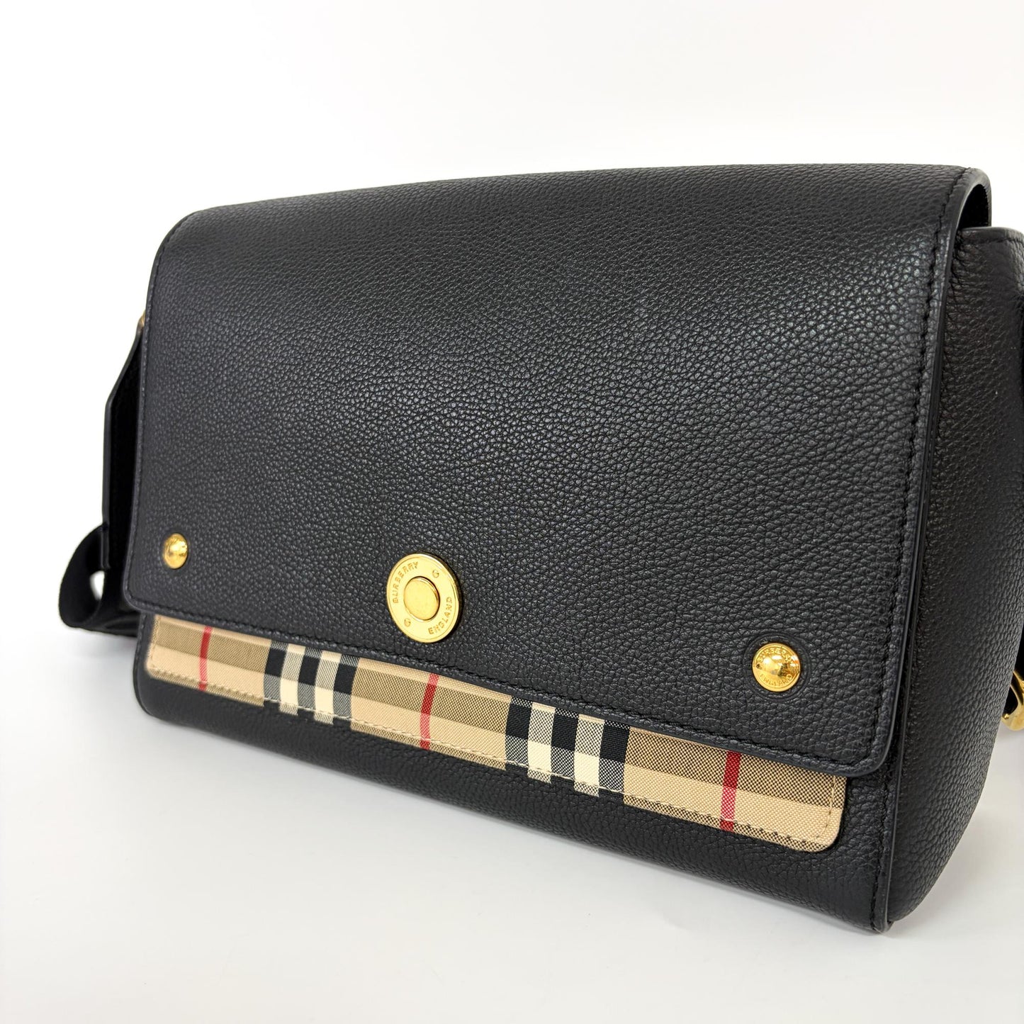 Burberry Grainy Leather and Vintage Check Note Bag Black