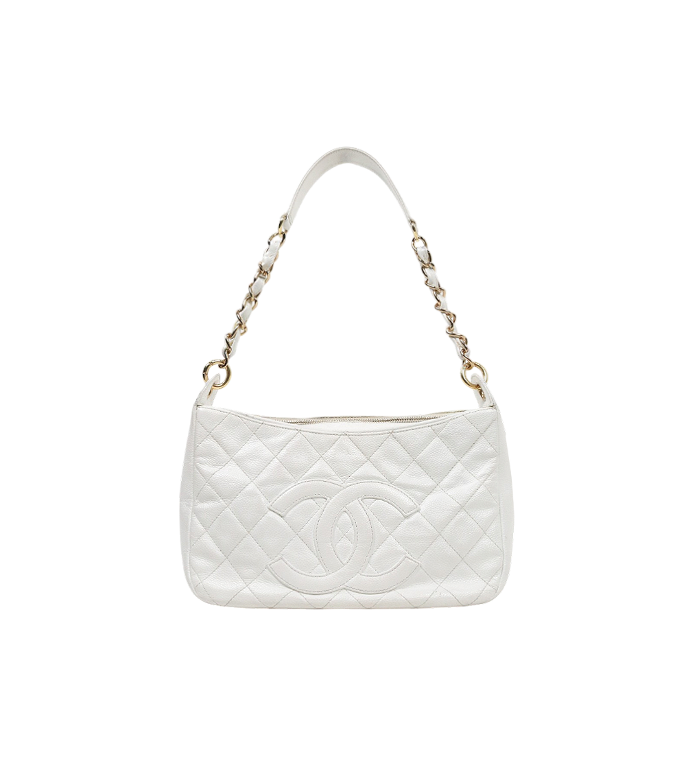 Chanel White Caviar Skin Timeless Shoulder Bag