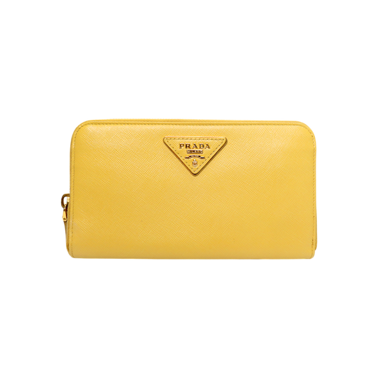 Prada Yellow Saffiano Zipper Long Wallet