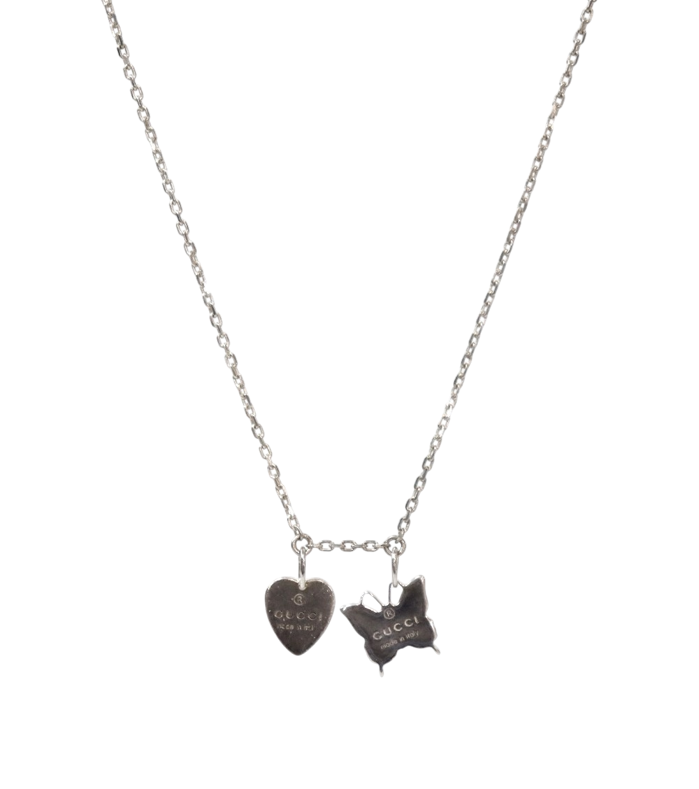 Gucci Heart Butterfly Silver Necklace
