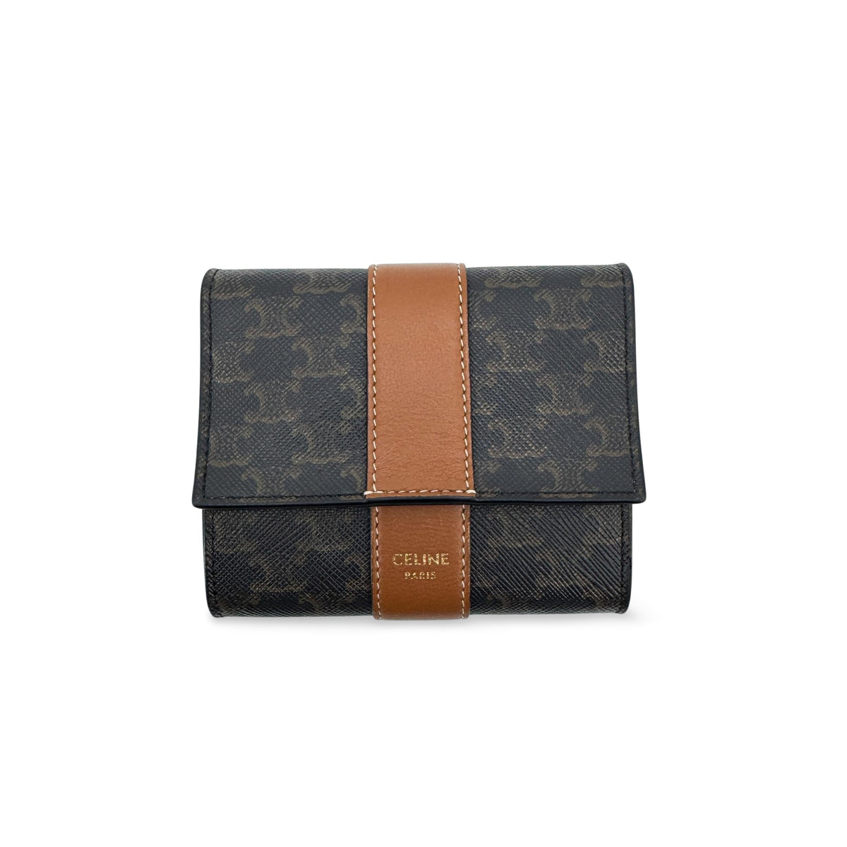 Celine Triomphe Canvas Small Flap Wallet Tan