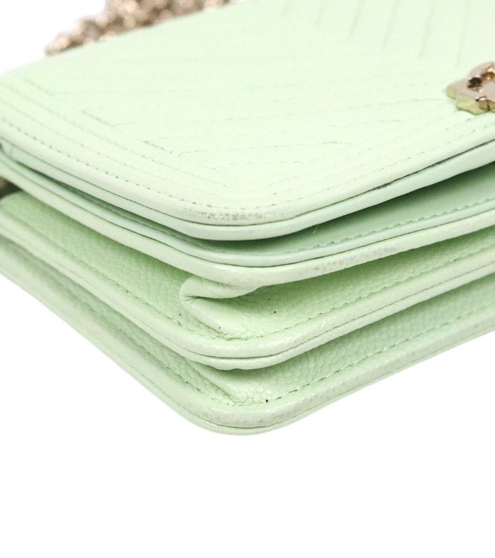 Chanel Mint Chevron Caviar Boy WOC