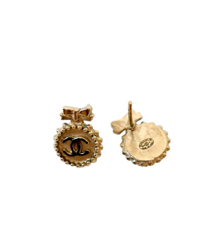 Chanel Ribbon CC Gold Earrings