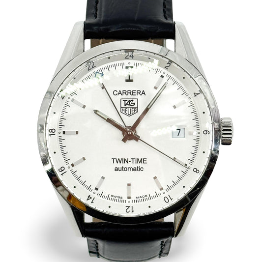 TAG Heuer Carrera Twin Time Automatic White Dial Leather