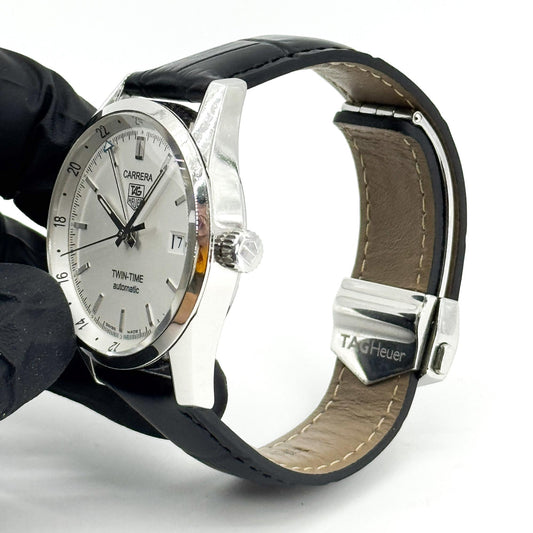 TAG Heuer Carrera Twin Time Automatic White Dial Leather