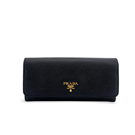 Prada Saffiano Metal Logo Long Wallet Black