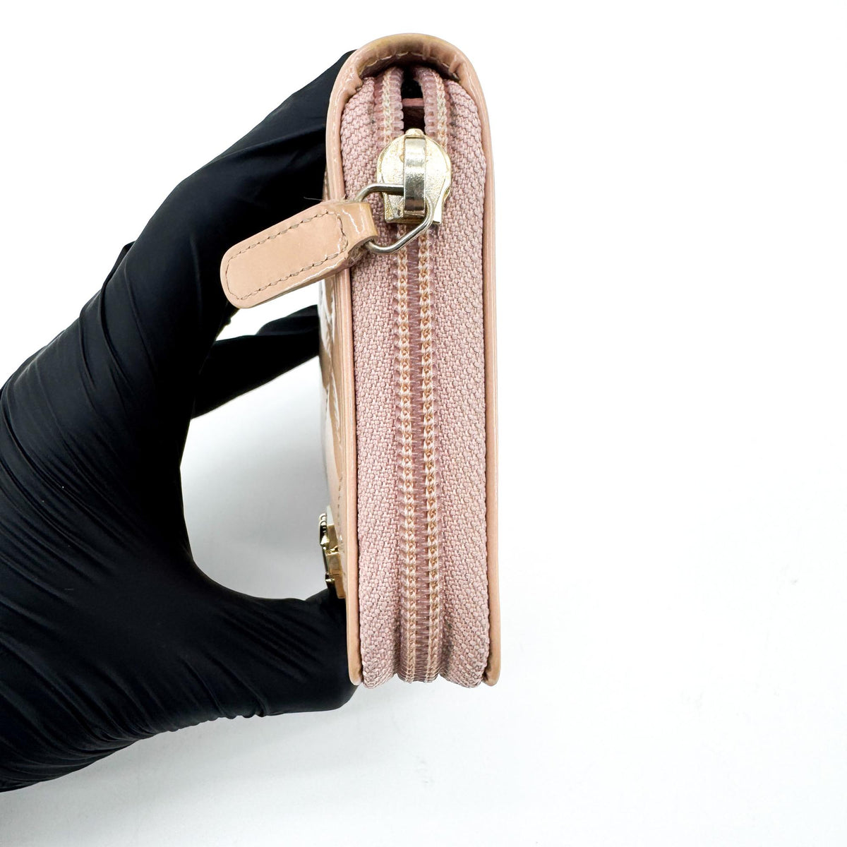 Chanel Boy Chanel Patent Zipper Wallet Beige Gold Hardware
