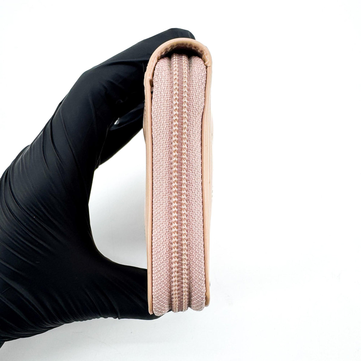 Chanel Boy Chanel Patent Zipper Wallet Beige Gold Hardware