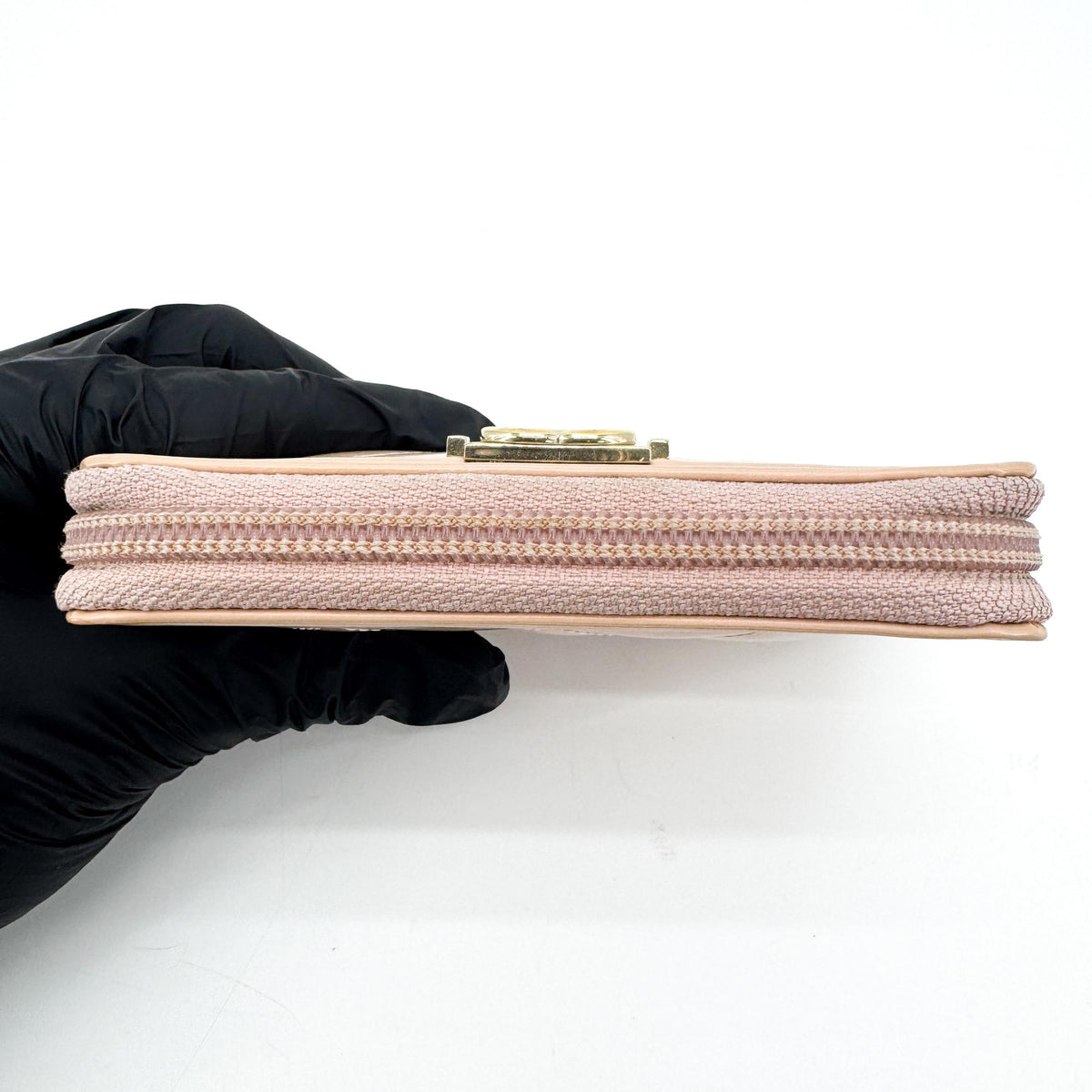 Chanel Boy Chanel Patent Zipper Wallet Beige Gold Hardware