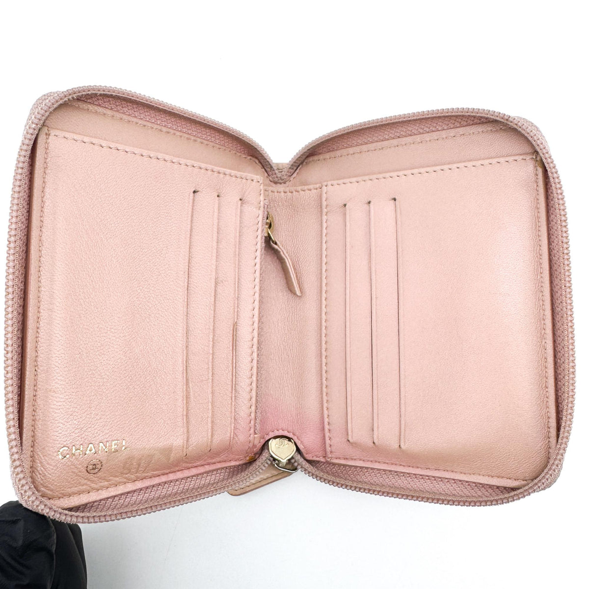 Chanel Boy Chanel Patent Zipper Wallet Beige Gold Hardware
