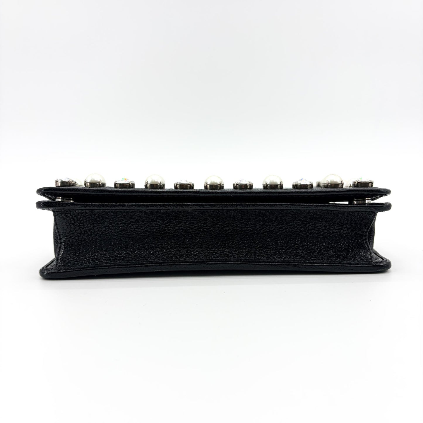 Miu Miu Madras Leather Crystal Pearl Shoulder Bag Black Silver