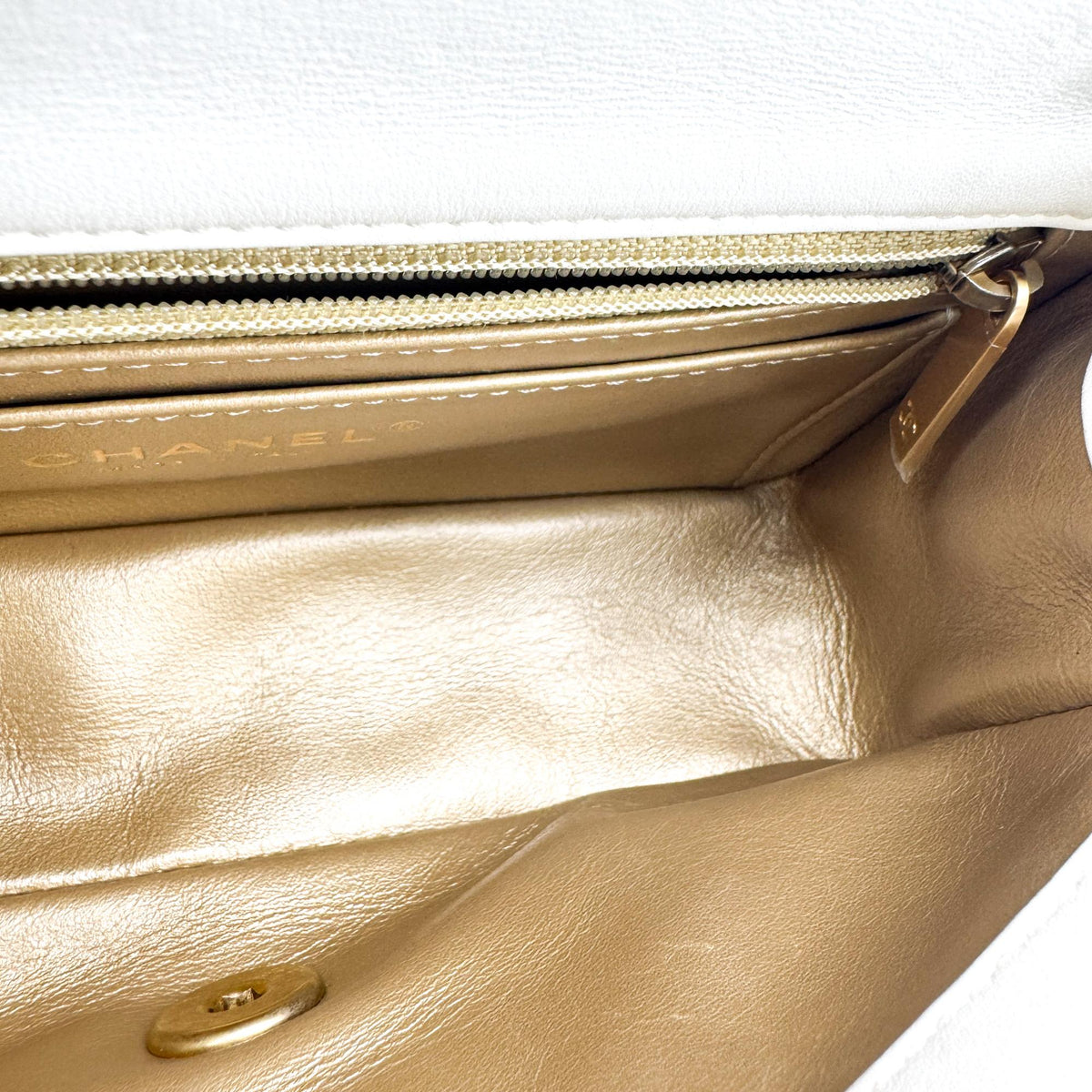 Chanel Classic Golden Ball New Mini Flap Bag White Gold Hardware