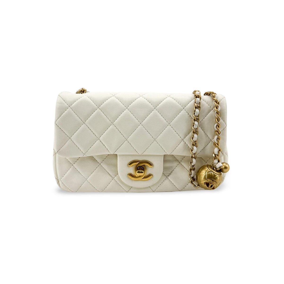 Chanel Classic Golden Ball New Mini Flap Bag White Gold Hardware