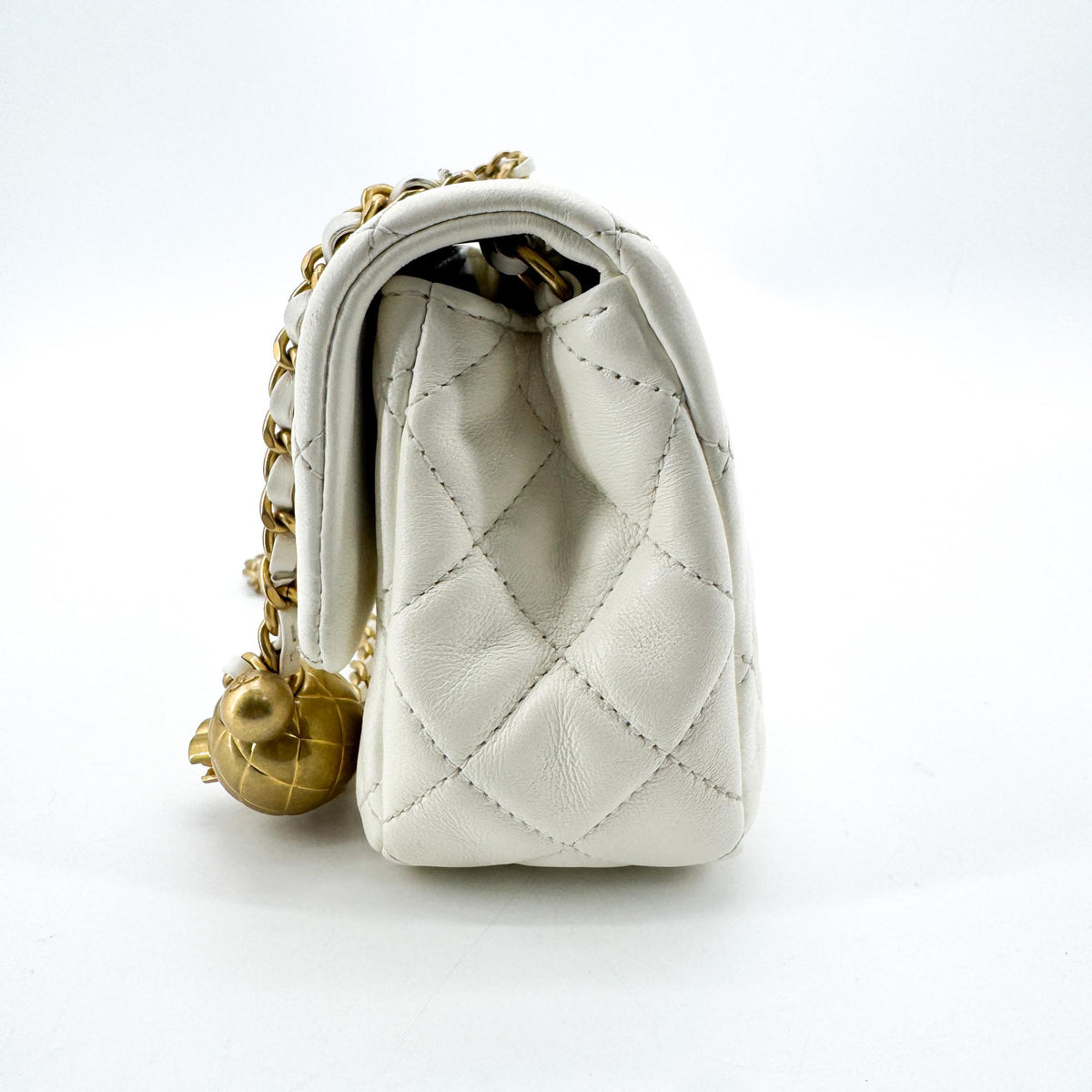 Chanel Classic Golden Ball New Mini Flap Bag White Gold Hardware
