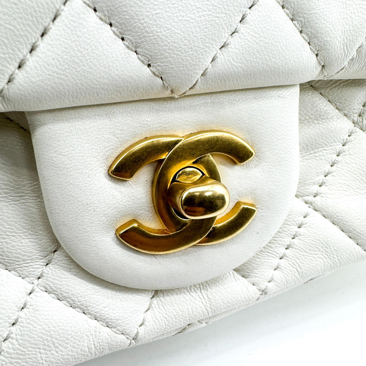 Chanel Classic Golden Ball New Mini Flap Bag White Gold Hardware