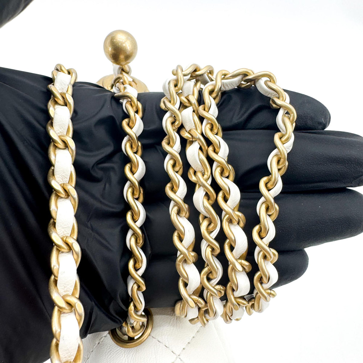 Chanel Classic Golden Ball New Mini Flap Bag White Gold Hardware