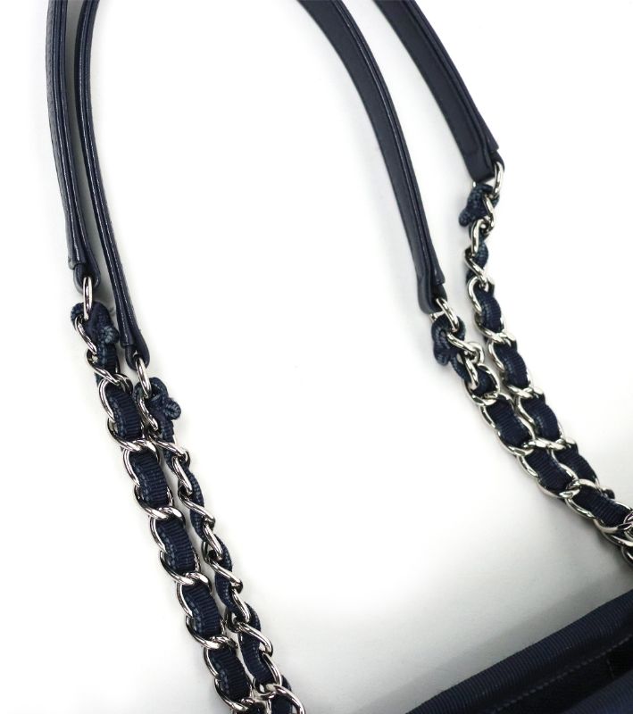 Chanel Navy Canvas Deauville Bag with Built-in Chip