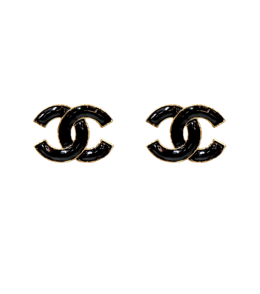 Chanel Black Enamel Gold CC Earrings