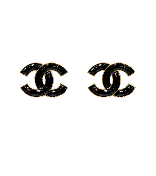 Chanel Black Enamel Gold CC Earrings